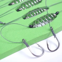 5 pcsset double hook fishing line steel barbed carp hooks bait feeder accessories 07