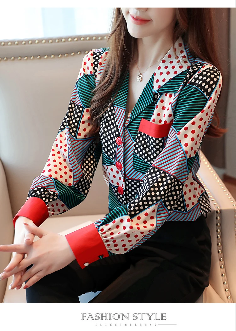 Blusas femininas рубашки женские Топы Рубашки с длинным рукавом Женские топы с пуговицами в полоску с v-образным вырезом одежда шифоновая блузка Топы 7087 50