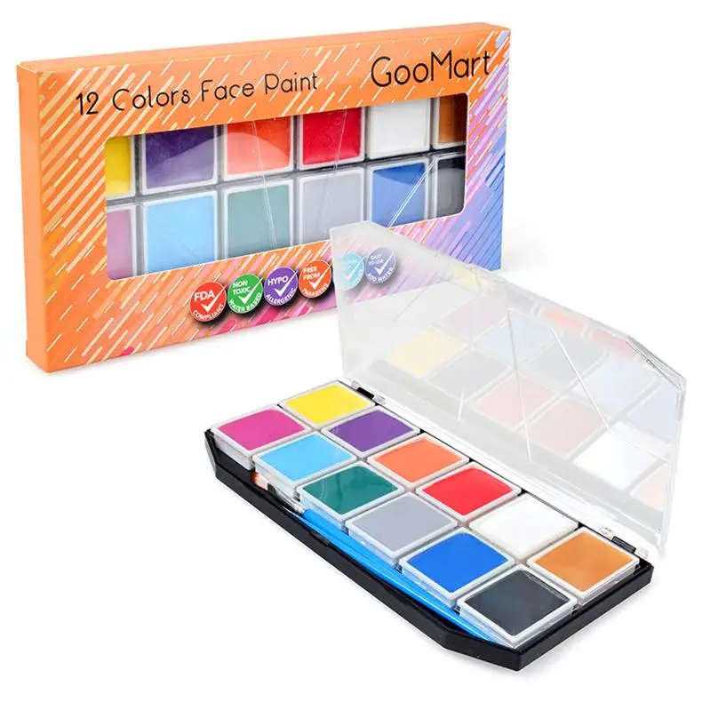 12 Colors Face Paint Arsty, 12 цветов, краска для лица с 2 кистями и прозрачной коробкой, инструменты для макияжа, для Хэллоуина, рождественского платья, вечерние - Цвет: 12 Colors Face Paint