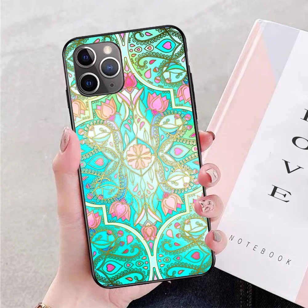 

For iPhone Floral Moroccan in Spring Pastels - Aqua, Pink, Mint & Peach Soft TPU Border Apple iPhone Case