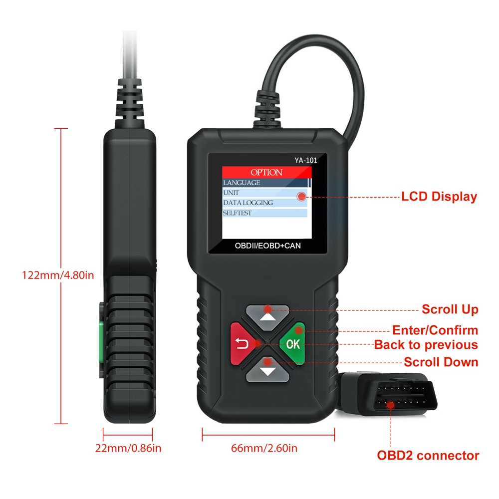 OBD2 считыватель кодов YA101 OBDII EOBD считыватель кода неисправности двигателя бесплатное обновление PK AD310 AL319 OM123 ELM327 автомобильный диагностический инструмент