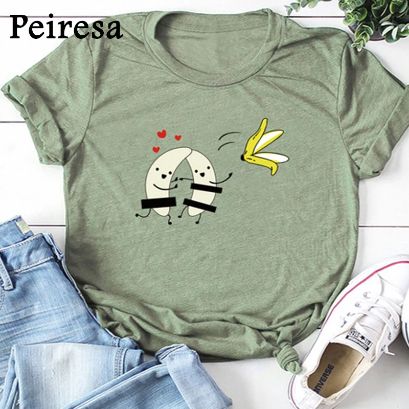 Размера плюс S 5XL Футболка с принтом банана футболка для женщин 100% хлопковая