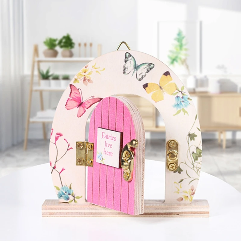 Miniature Fairy Wooden Garden Pink Arch Door 3D DIY Pixie Elf Mouse Hole Decor B03E | Дом и сад