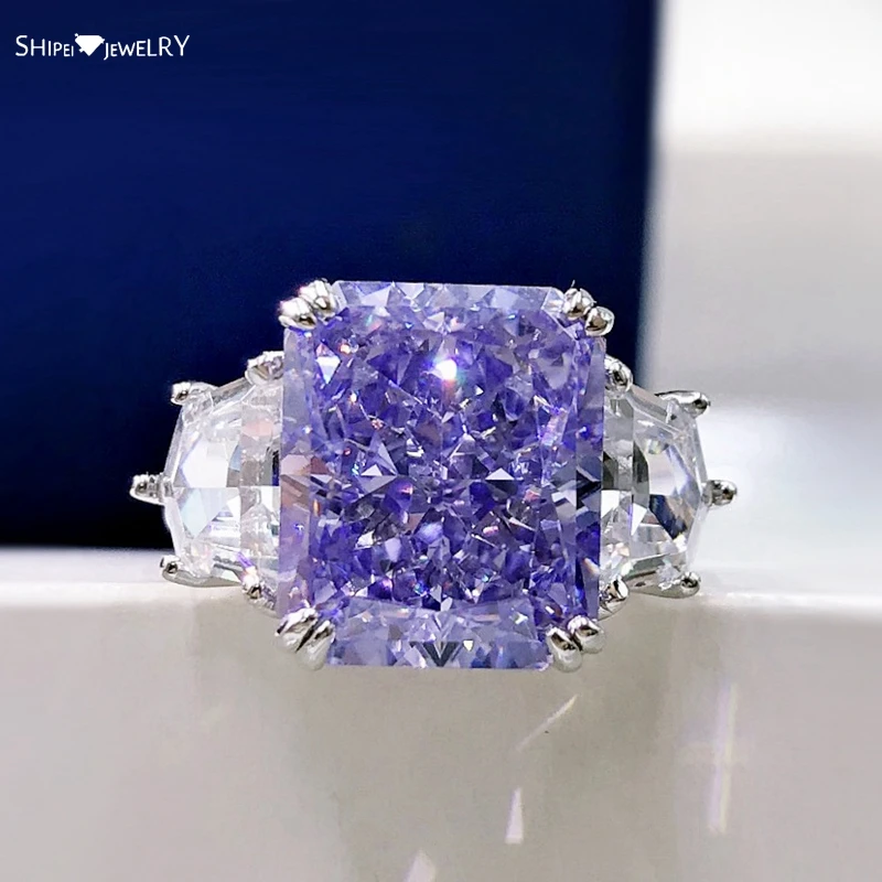 

Шикарный модный драгоценный камень Shipei, искусственное серебро, Ледяной цветок, обручальное кольцо с фиолетовым муассанитом, Изящные Ювелир...