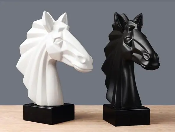 

51CM NORDIC MODERN SIMPLE CREATIVE HORSE HEAD PORTRAITS STATUE ANIMALS ART SCULPTURE RESIN CRAFT DECORATIONS FOR HOME R3183