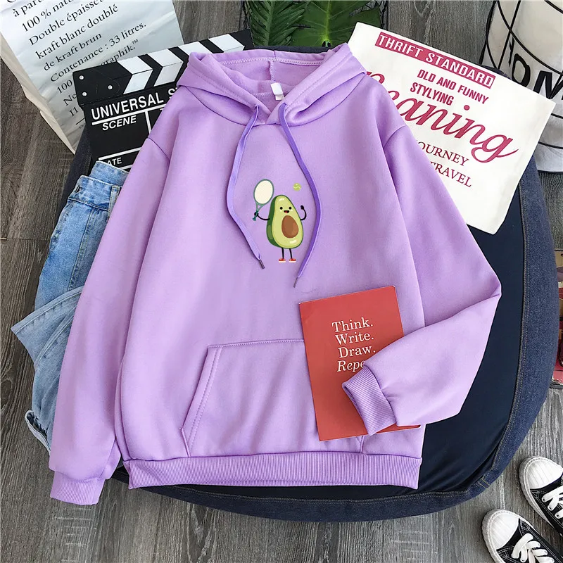 hoodie 7purple Милая мультяшная толстовка с авокадо, толстовка с капюшоном, кавайный принт, топ, модная Толстовка с принтом для девушек, Женская толстовка, одежда в стиле хип-хоп - Цвет: hoodie 7purple