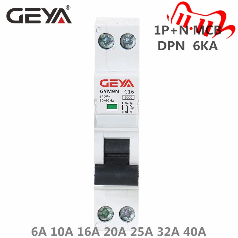 Миниатюрные автоматические выключатели GEYA GYM9N 1P + N MCB 6A 10A 16A 20A 25A 32A 40A 220V Curve B C
