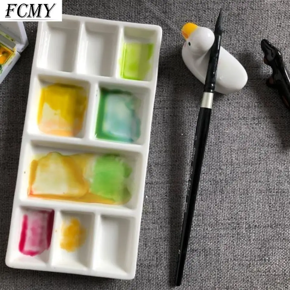 

1 Pc Ceramics Square Watercolor Palette Water Tank Office Calligraphy Painting Supplies Ceramic Artist Paint Palette Tray