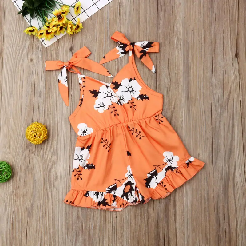 

Kids Baby Girl Clothes Flower Strap Romper Jumpsuit Bodysuit Overall Outfit Set Summer Girls Clothes