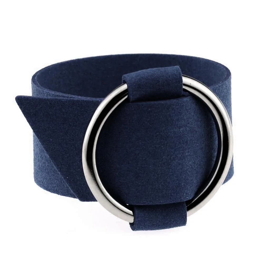 

ZG Wide Black Velvet Leather Bracelet Multicolor Round buckle Metal Bracelet Lady Wristband Jewelry
