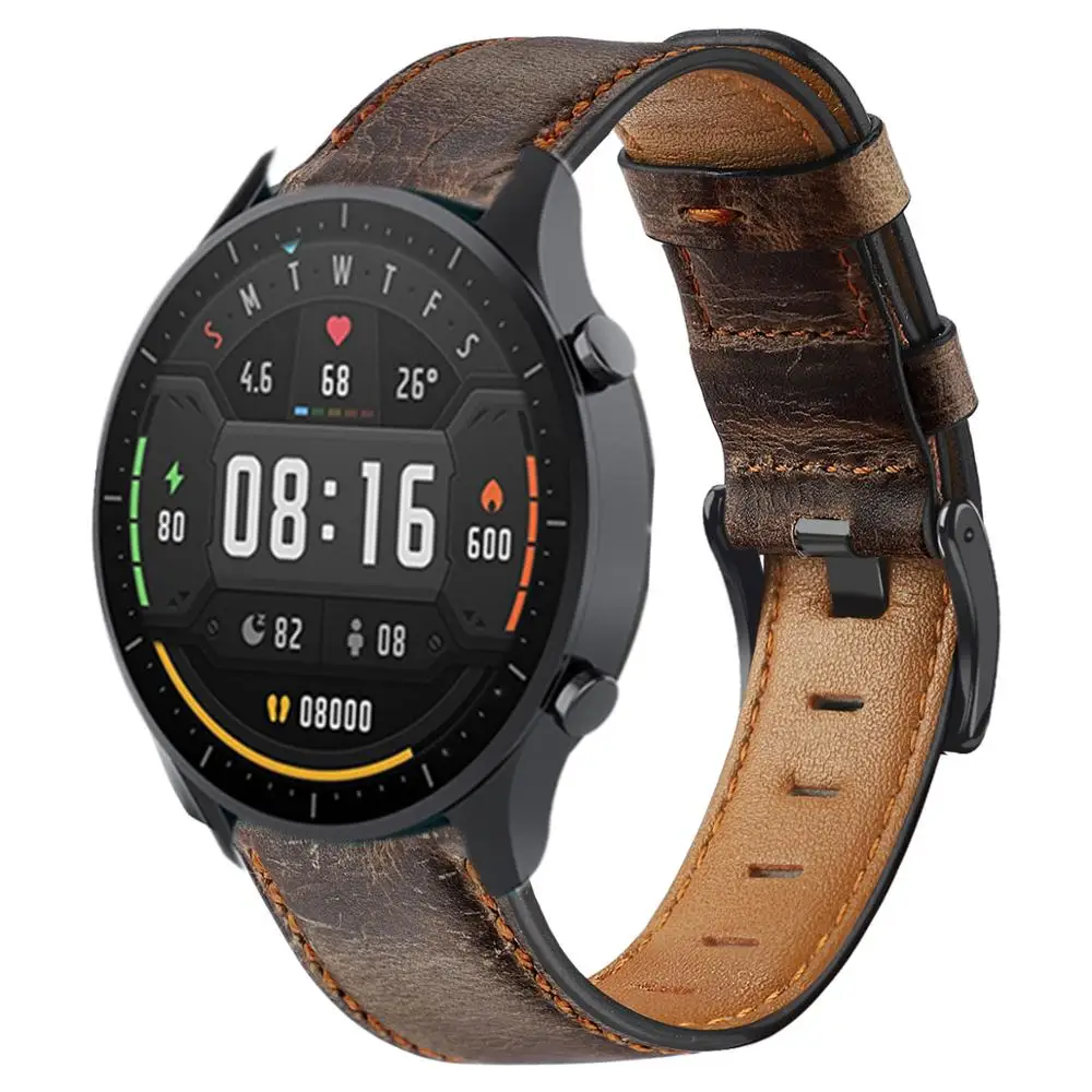Ремешок кожаный для Xiaomi Watch Color MI браслет смарт часов классический в ретро стиле