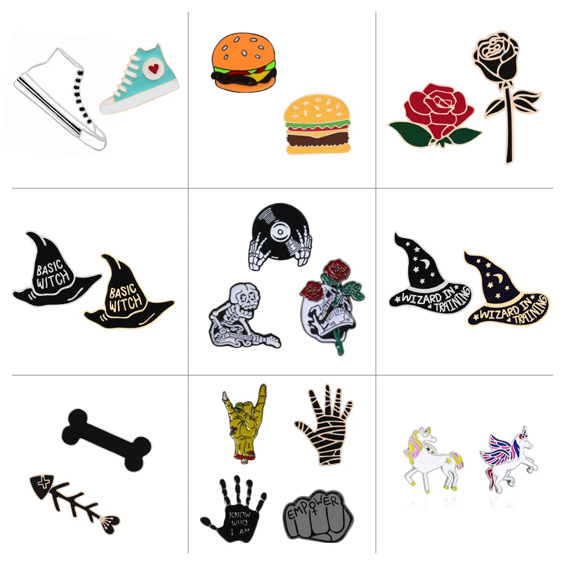 2 4 шт./компл. черный значок в стиле Панк Скелет рок ручная обувь Волшебная Шляпа