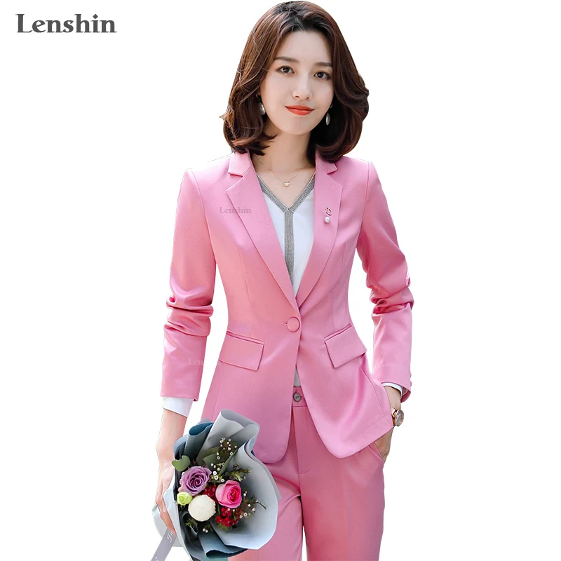 Женский офисный брючный костюм Lenshin однотонный мягкий Блейзер на одной пуговице
