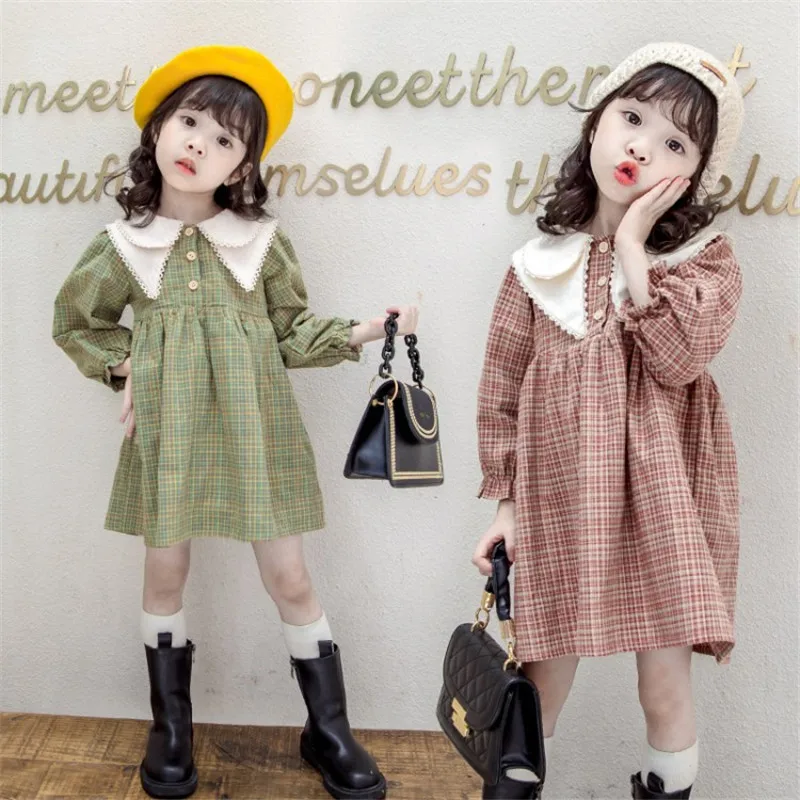 

Beautiful Children Spring Summer Lattice Dress Baby Girls Dresses Trendy Kids Long Sleeve Ruffle Special Occasion High Quality