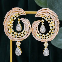 shiny super dubai luxury golden big round pendant earrings for women wedding party cz bridal earrings fashion new trendy jewelry