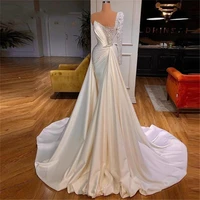 white mermaid evening dresses luxury pearls long sleeves elegant formal party pageant gowns robe de mari%c3%a9e custom made