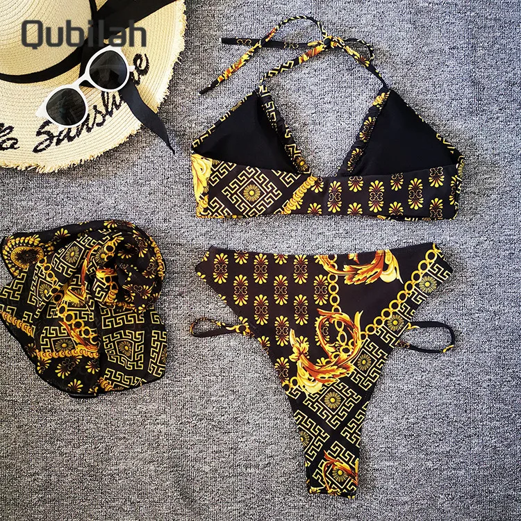 

Women Bikini 2021 Bandage Sexy Swimsuit Three Piece Sets High Waist Swimwear Summer Beach Clothing Bathing Suit For Women