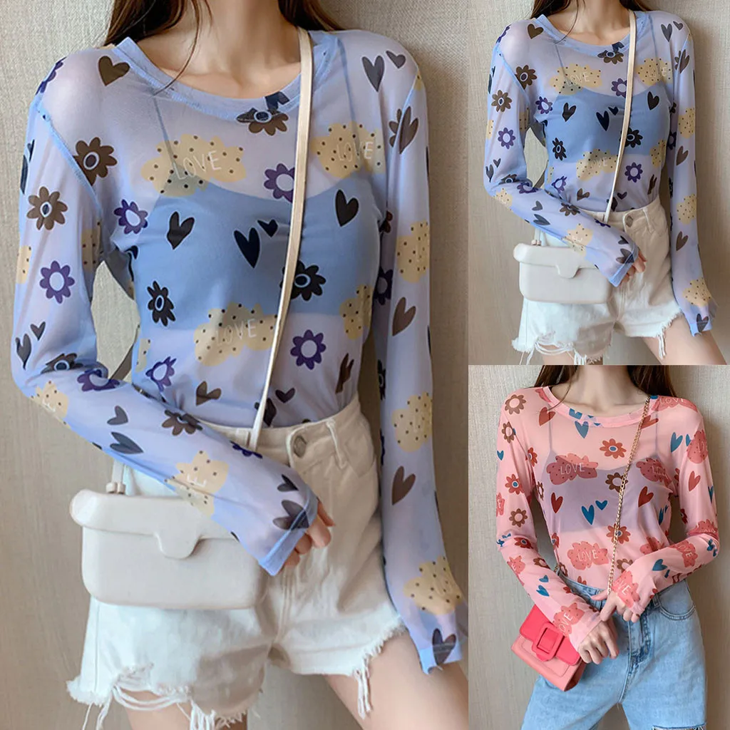 Футболка женская прозрачная тонкая с длинным рукавом|Футболки| |