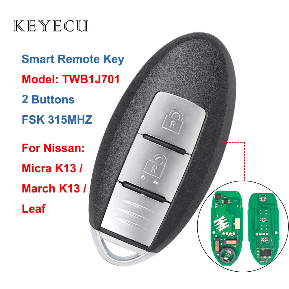 Keyecu для Nissan Micra K13 March Leaf smartдистанционный ключ брелок от машины 2 кнопки 315 МГц чип