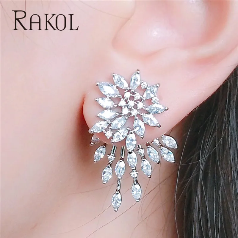 Женские блестящие серьги-капельки из фианита RAKOL элегантные вечерние серьги с