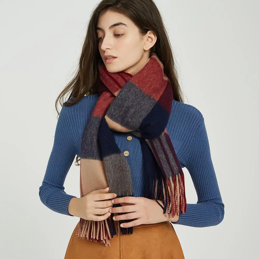 Классический шарф в клетку из овечьей шерсти Wixra тёплый платок кашемировый