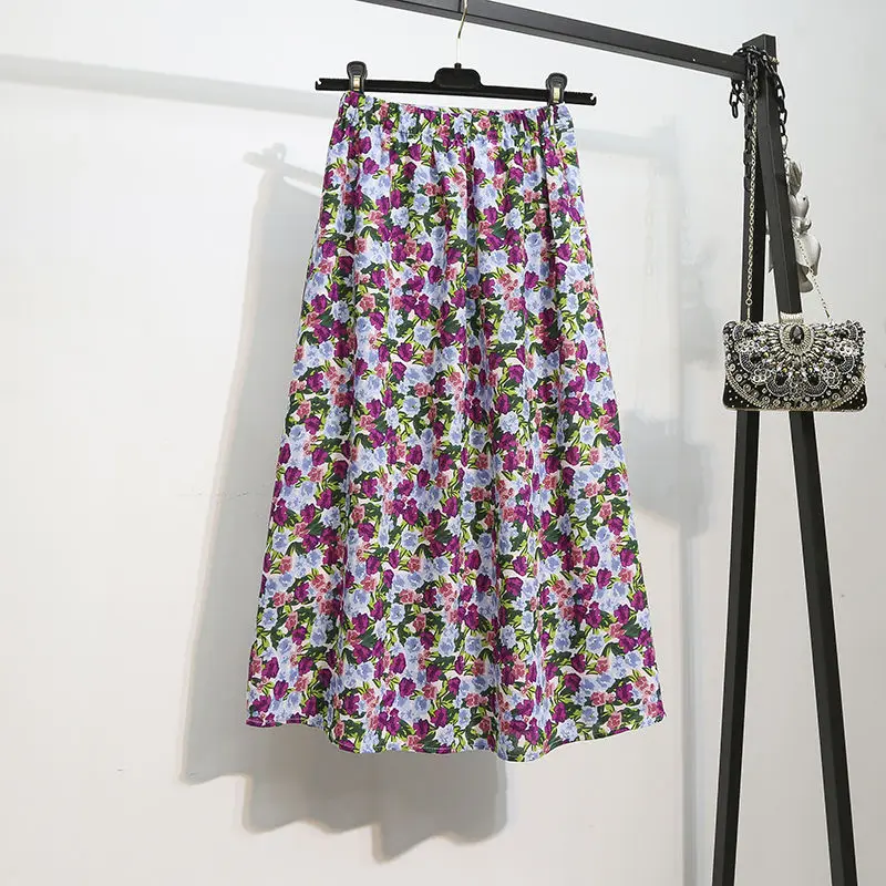 

Faldas plisadas de gasa con estampado Floral para mujer, faldas de cintura alta elstica, Estilo Vintage, P88primavera y verano