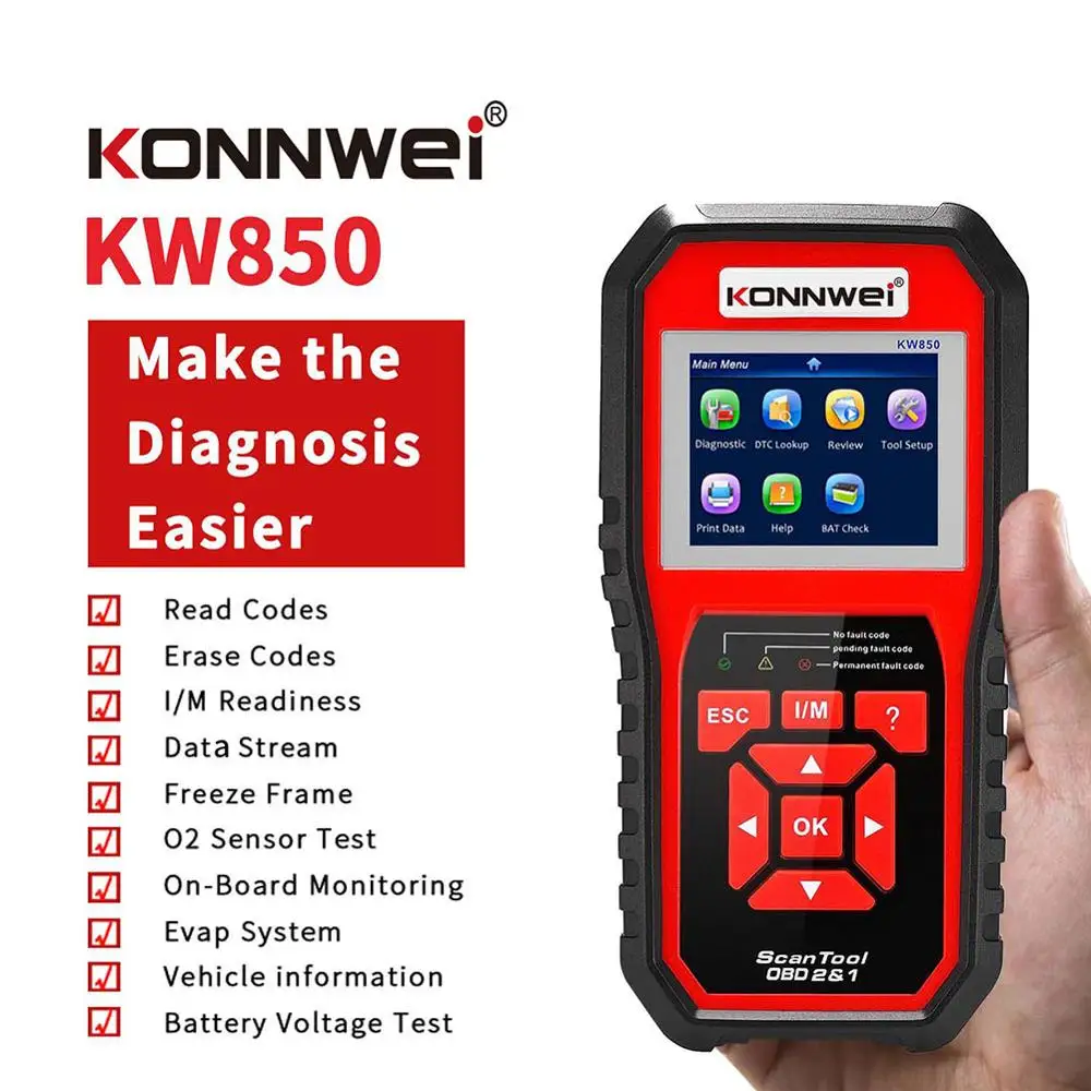 OBD2 сканер KONNWEI KW850 универсальный автомобильный диагностический