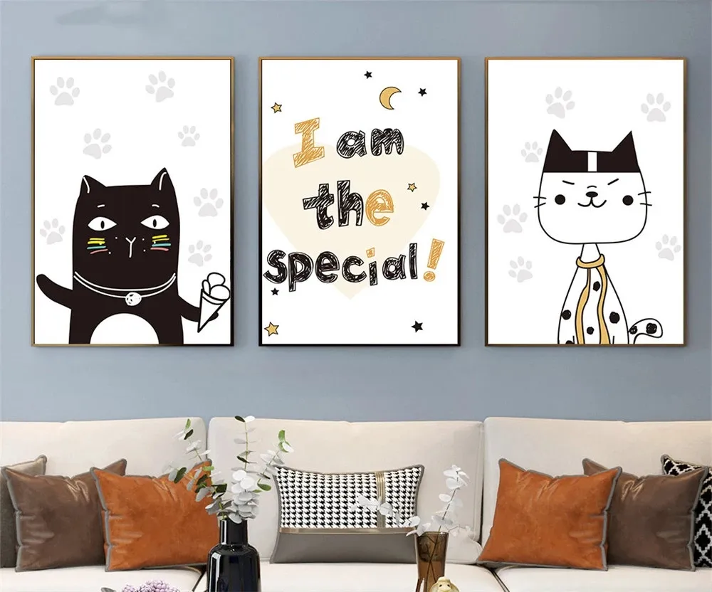 

Cartoon Strange Animal Cat Room Canvas Painting For Children Wall Art Print Poster Nursery Nordic Pictures Living Room Decor