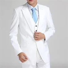 Traje blanco de alta calidad para hombre, solapa de pico con un solo botón, boda de autocultivo para novio, 3 piezas (abrigo + Pantalones + chaleco + corbata), novedad de 2021 (2)