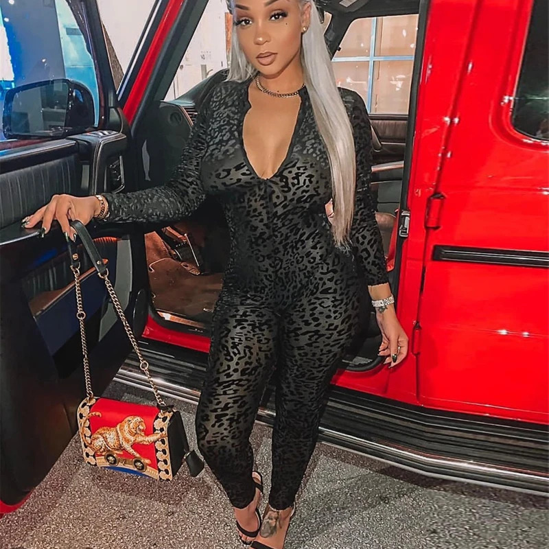 Сексуальный Облегающий комбинезон с длинными рукавами Модный сетчатый