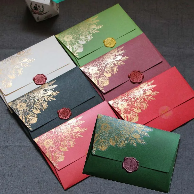 

10pcs/lot New High Grade Pearl Paper Envelopes Wedding 125mmX175mm European Bronzing Pattern Envelope Bag