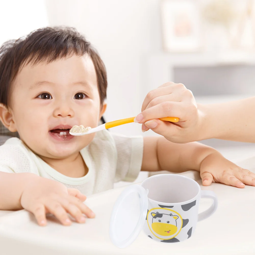 

5pcs Kids Tableware Bamboo Fiber Child Board Food Plate Bowl Cup Spoon Fork Set