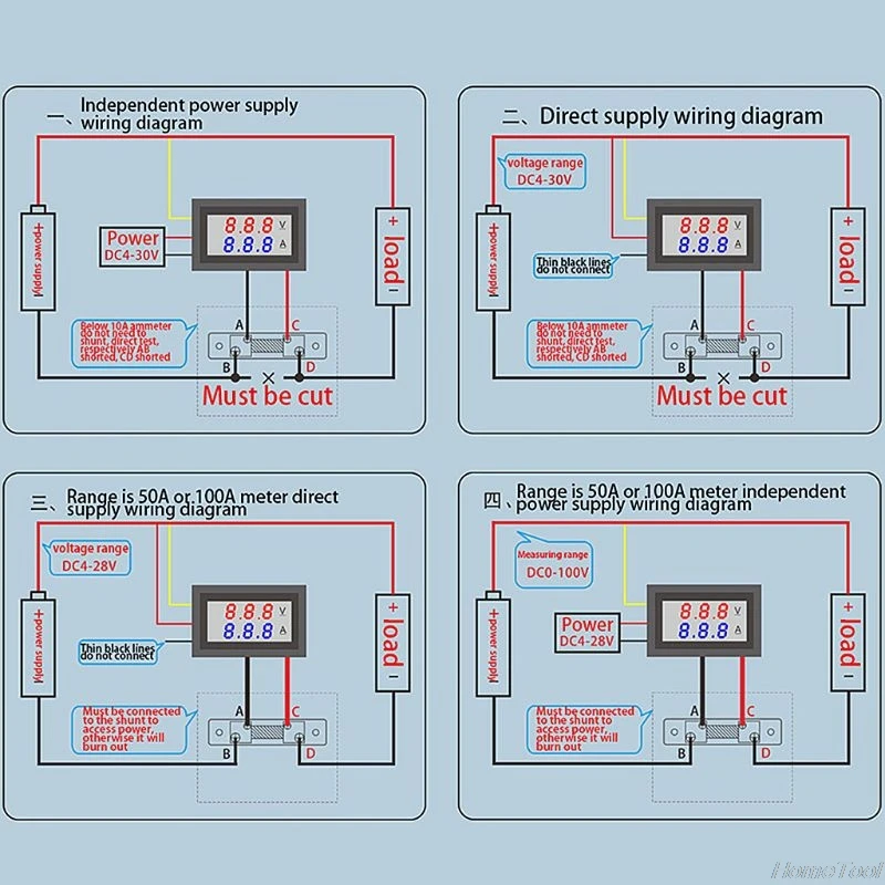 Красный синий цифровой вольтметр Амперметр постоянного тока 0-100 В/50 а