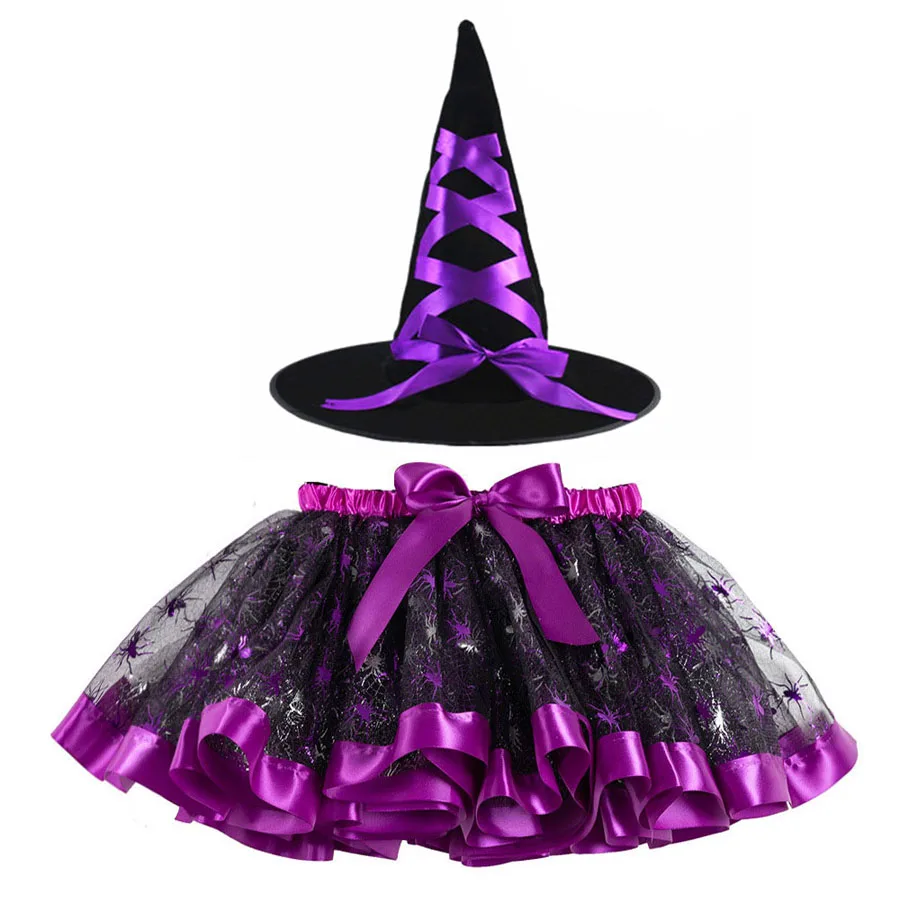 

Рождественская Хэллоуин юбка-пачка костюм ведьмы косплей одежда для девочек хэллоуивечерние для детей шапка волшебника