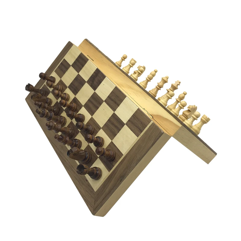 Tablero de ajedrez magnético de madera, piezas de madera maciza, tablero de ajedrez plegable, rompecabezas de gama alta, juego de ajedrez Yernea