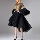 Платье женское вечернее короткое, черное кружевное Плиссированное Тюлевое, для выпускного вечера, 2020