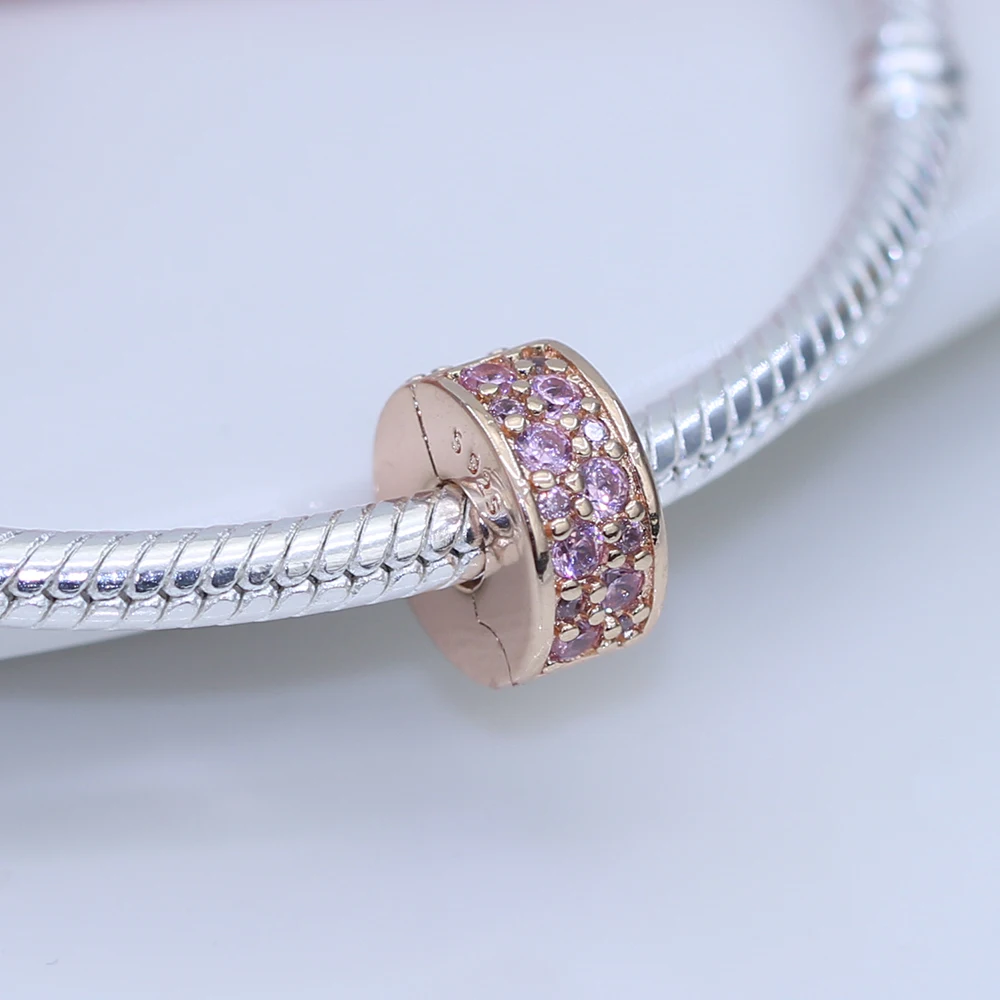 

Fit Original Pandora charms bracelet beads S925 sterling silver Crystal round clip female fashion jewelry