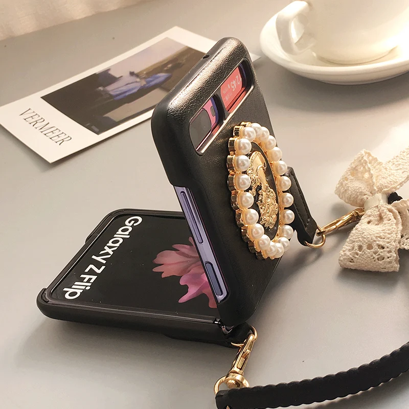 luxury retro fashion goddess portable handbag design pu leather case cover for samsung galaxy z flip 5g 3 flip3 phone capa free global shipping
