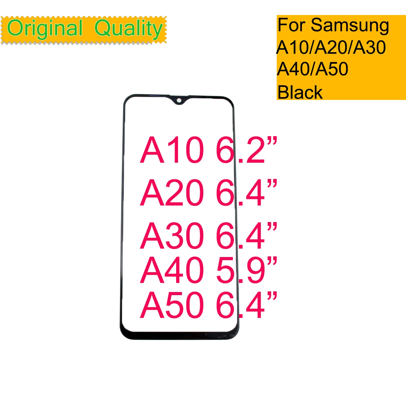 10 шт./лот для samsung Galaxy A10 A20 A30 A40 A50 Сенсорный экран Передний сенсорный экран со стеклянной панелью ЖК-дисплей внешний Дисплей объектив A30 A50 A40
