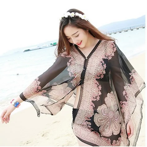 Женский шифоновый кардиган TDFunlive Свободный Тонкий пляжный шарф накидка на бикини