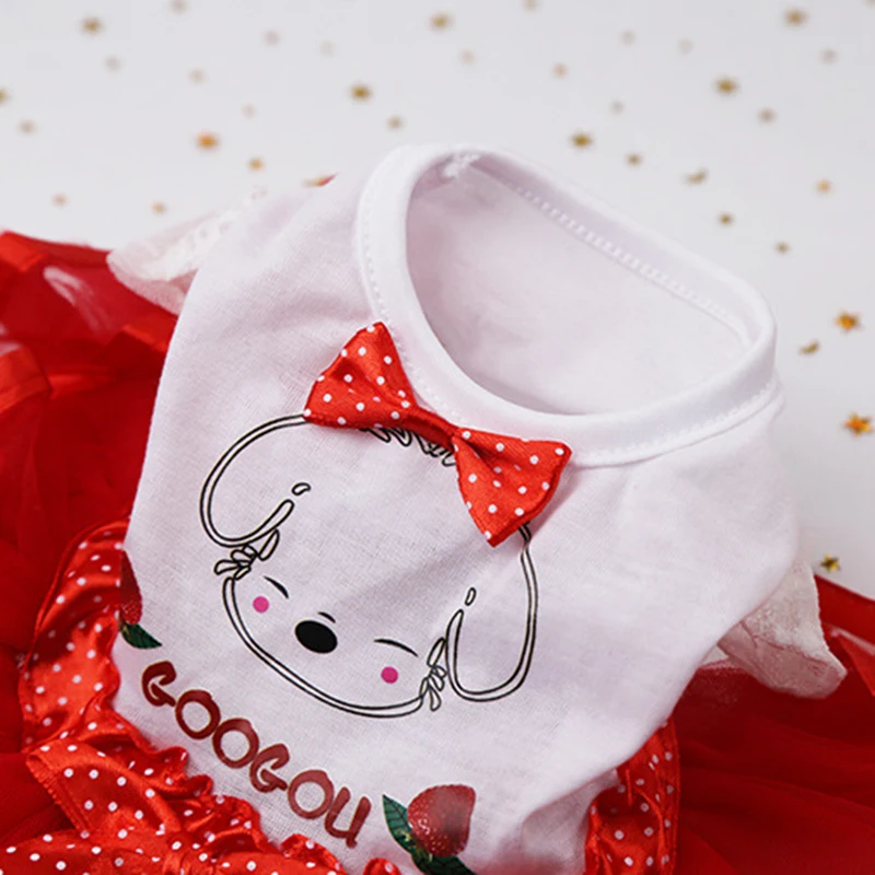 

Summer Lace Puffy Princess Dress Print Fruit Cotton Dress For Small Medium Dogs Soft Wedding Skirt Dot Bowknot Mesh Pet Clothing