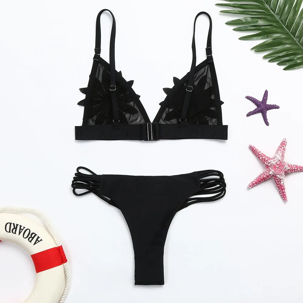 Сексуальный комплект бикини кружевное с вырезами и цветочным принтом горячий