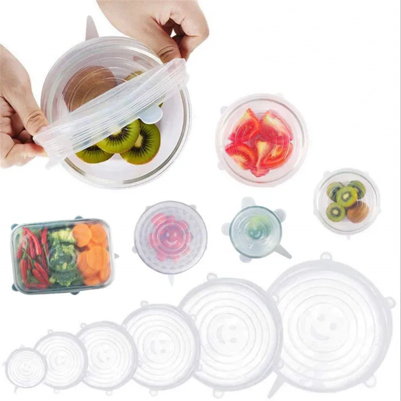 Кухонные аксессуары многоразовые силиконовые эластичные крышки универсальная