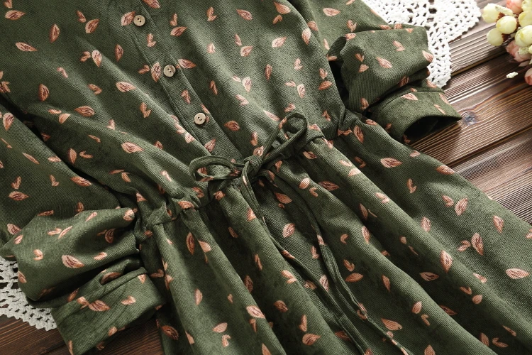 Кордюровое платье винтажного стиля с высокой эластичной талией, А-силуэт, полные рукава, цветочный клетчатый принт, узкое, феминино.