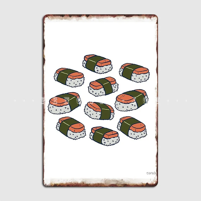 

Металлический плакат со спам и суши, дизайнерские тарелки для паба, гостиной, оловянный плакат с знаком