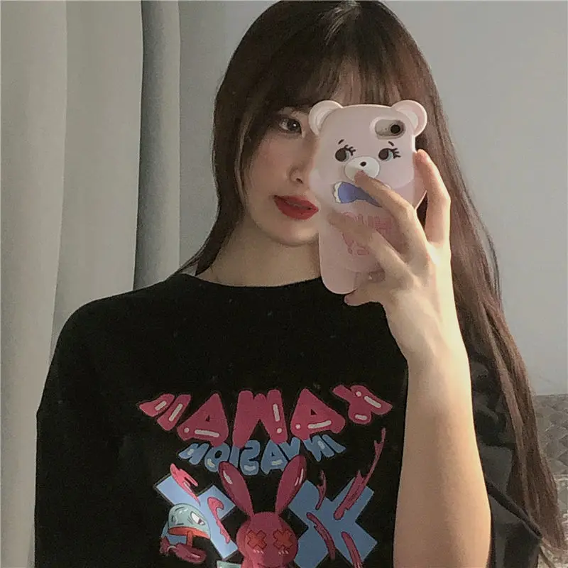 

Cotton short sleeve T-shirt women's 2021 spring and summer new Korean wind Hong Kong wind student coat ins tide