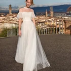 Женское винтажное платье с высоким воротником, коротким рукавом-крылышком, блестящим тюлем, а-силуэт, пляжное платье невесты, 2021