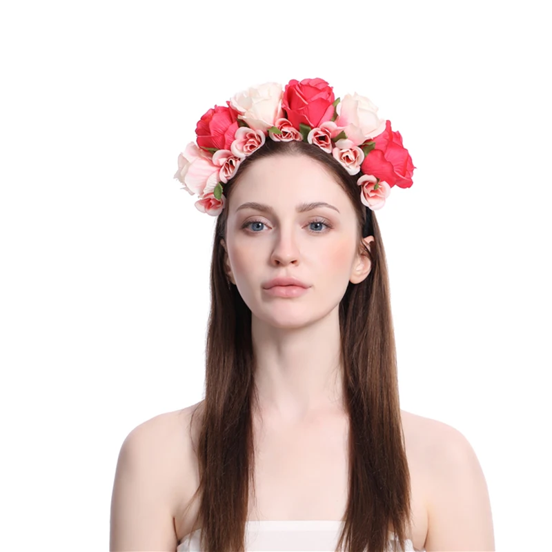 В форме цветка в короны повязка ткань симуляция Большой розы Цветочный венок