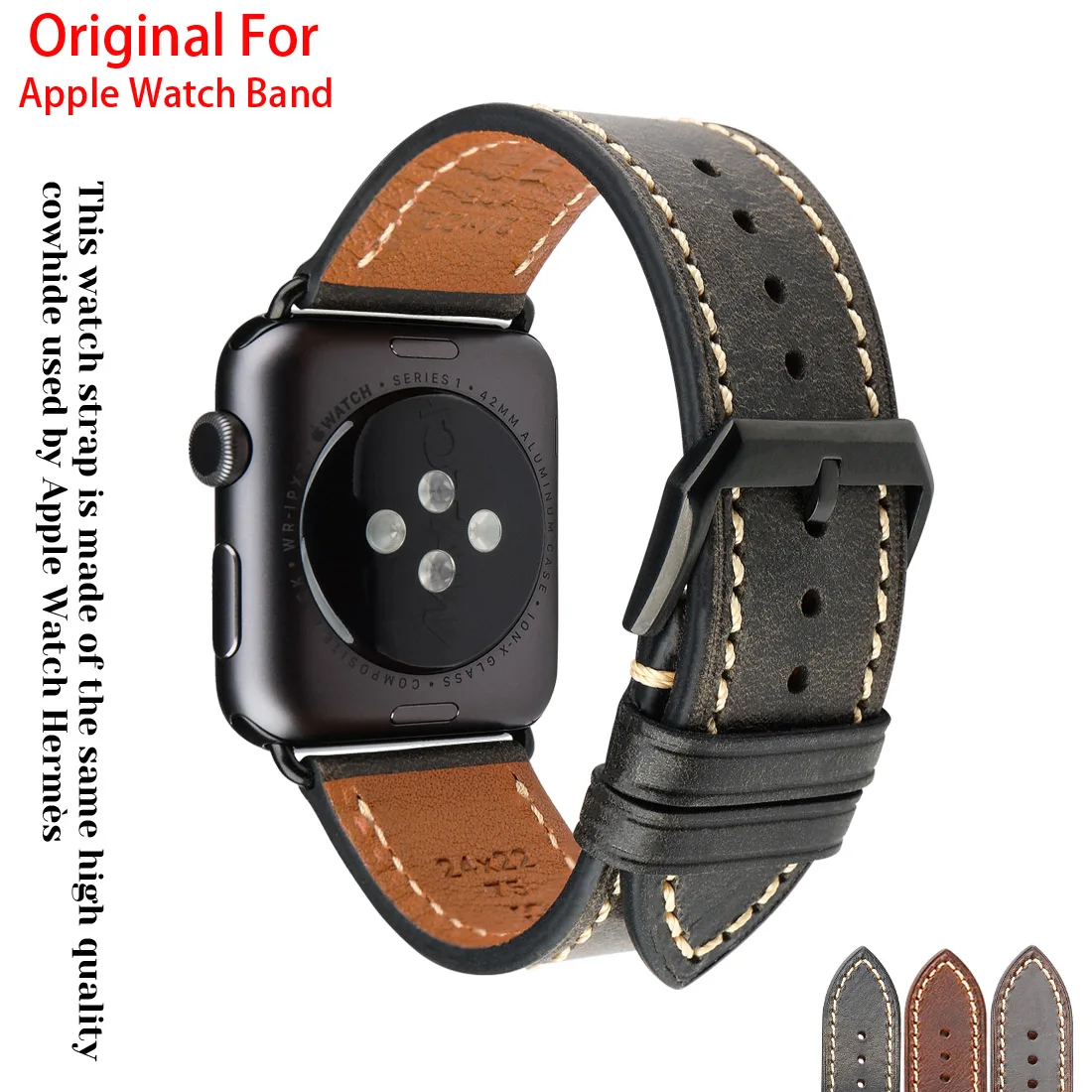 Original For Apple Watch Band 44mm 40mm 45mm 41mm 7/6/SE/5/4/3 With Top Vintage Calf Leather Strap iWatch Accessories Bracelet