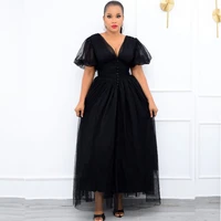 black pleated african dresses for women vetement femme summer dashiki maxi dress african clothes africa fashion robe for lady